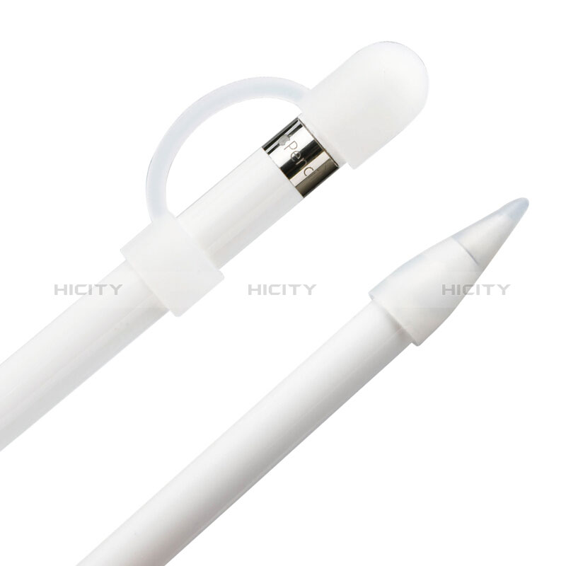 Coque Capuchon Holder Silicone Couverture de Plume Cable Lightning Adaptateur Anti-Perdu pour Apple Pencil Blanc Plus