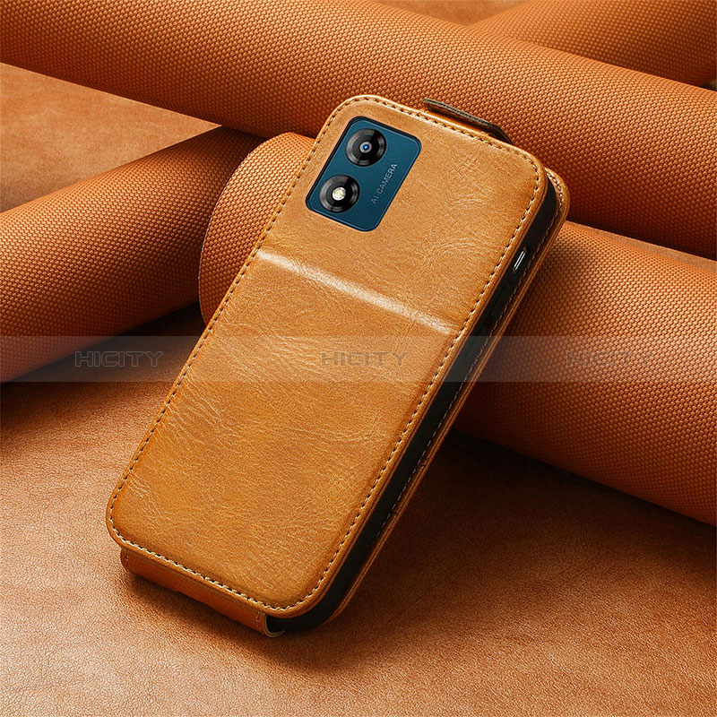 Coque Clapet Portefeuille Cuir S01D pour Motorola Moto E13 Marron Plus