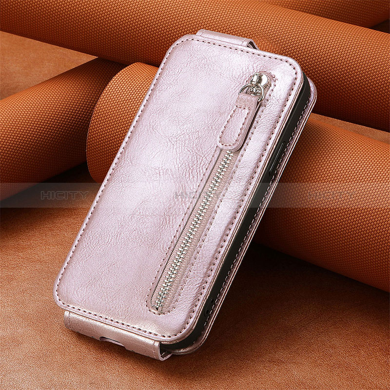 Coque Clapet Portefeuille Cuir S01D pour Samsung Galaxy S24 Plus 5G Or Rose Plus