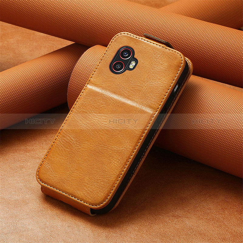 Coque Clapet Portefeuille Cuir S01D pour Samsung Galaxy XCover 6 Pro 5G Marron Plus