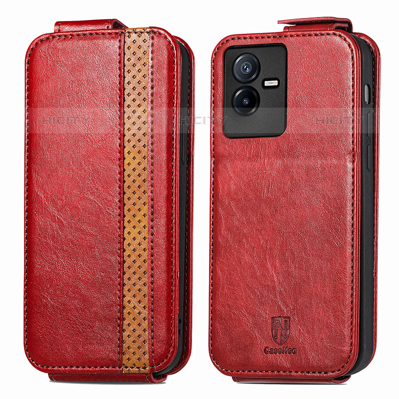 Coque Clapet Portefeuille Cuir S01D pour Vivo Y73t Rouge Plus