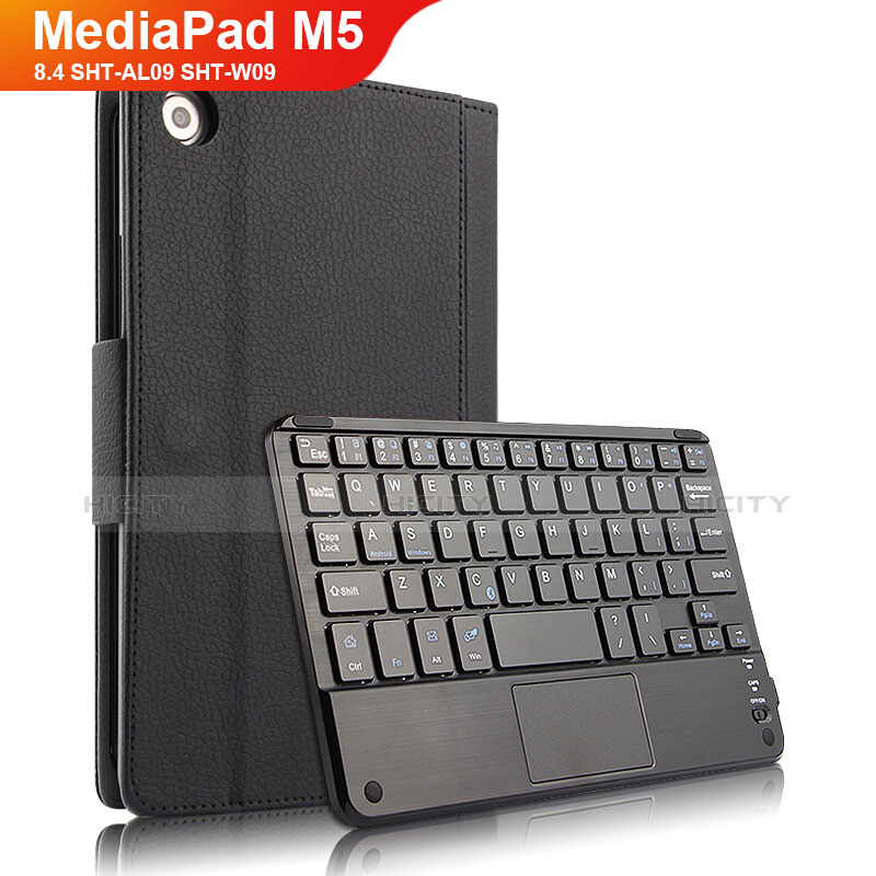 Coque Clapet Portefeuille Livre Cuir avec Clavier pour Huawei MediaPad M5 8.4 SHT-AL09 SHT-W09 Noir Plus