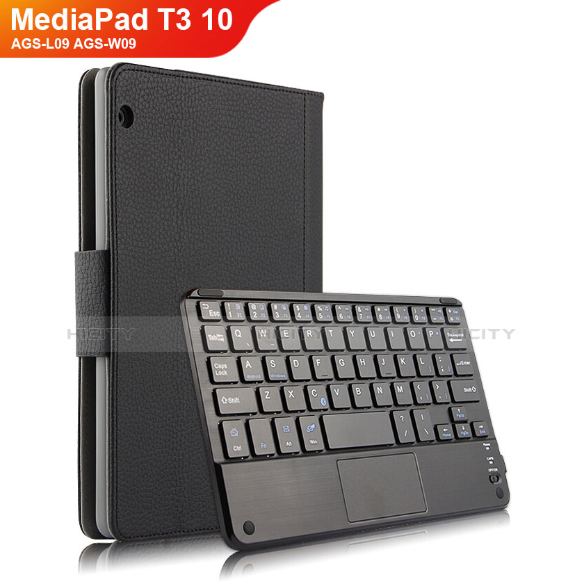 Coque Clapet Portefeuille Livre Cuir avec Clavier pour Huawei MediaPad T3 10 AGS-L09 AGS-W09 Noir Plus