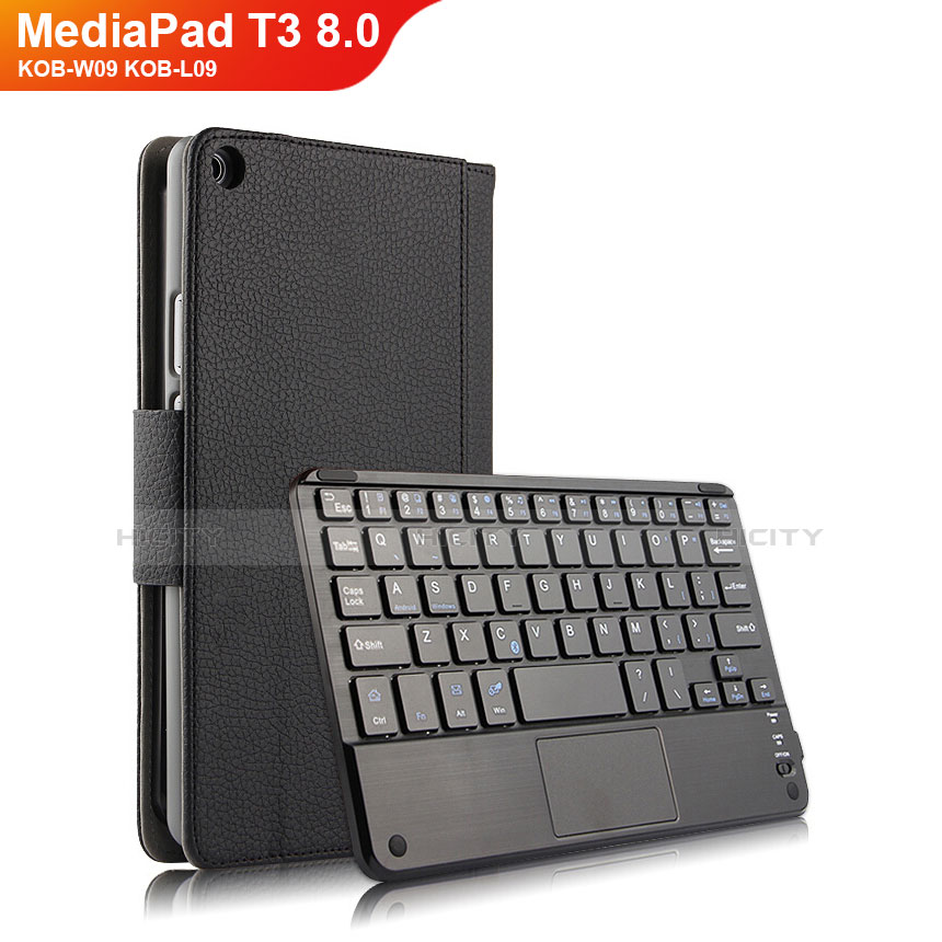 Coque Clapet Portefeuille Livre Cuir avec Clavier pour Huawei MediaPad T3 8.0 KOB-W09 KOB-L09 Noir Plus