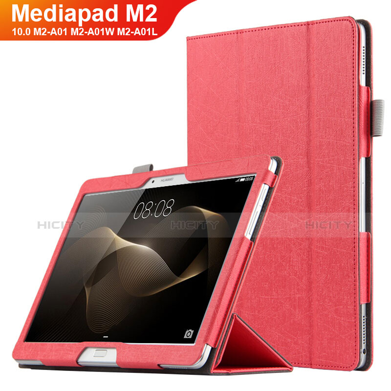 Coque Clapet Portefeuille Livre Cuir L01 pour Huawei MediaPad M2 10.0 M2-A01 M2-A01W M2-A01L Rouge Plus