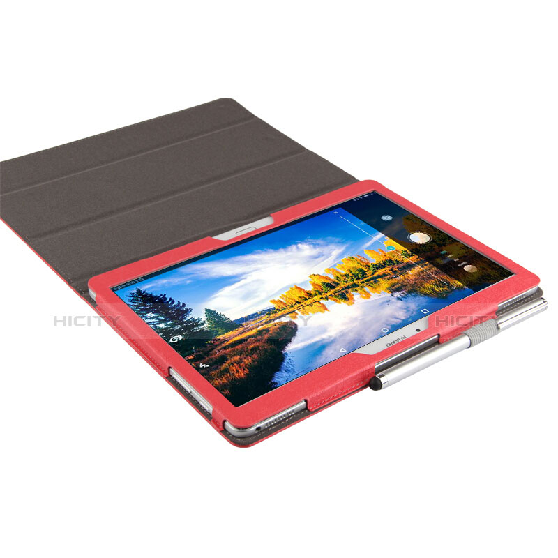 Coque Clapet Portefeuille Livre Cuir L01 pour Huawei MediaPad M2 10.0 M2-A01 M2-A01W M2-A01L Rouge Plus