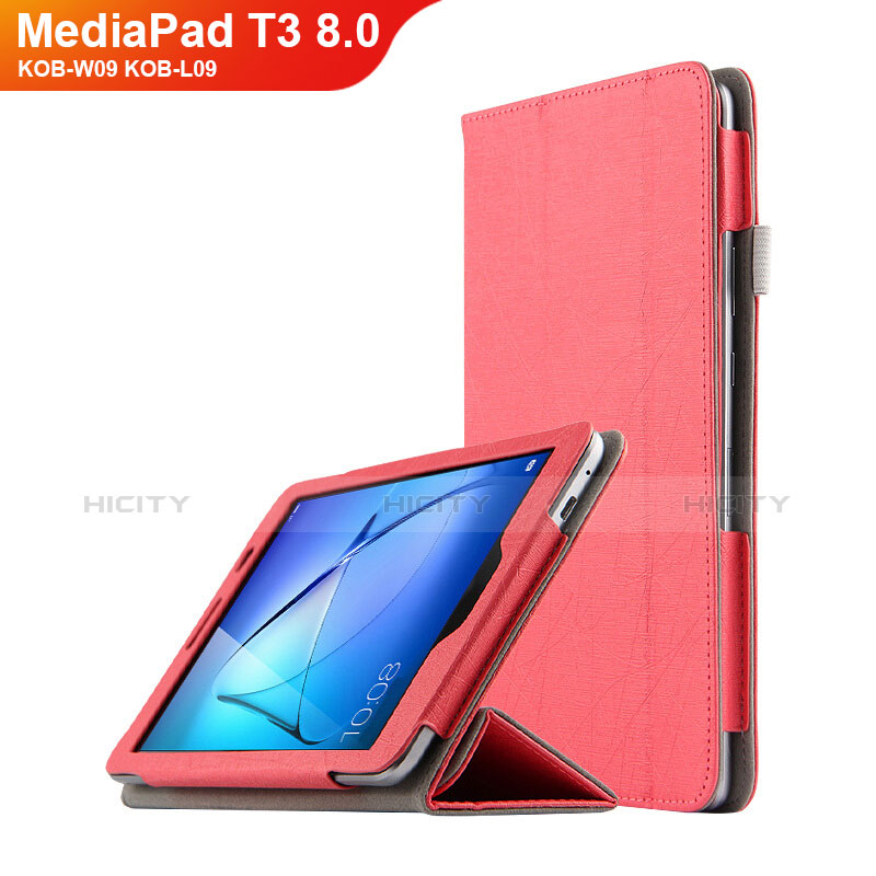 Coque Clapet Portefeuille Livre Cuir L01 pour Huawei MediaPad T3 8.0 KOB-W09 KOB-L09 Rouge Plus