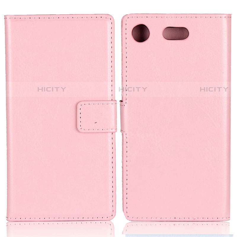 Coque Clapet Portefeuille Livre Cuir L01 pour Sony Xperia XZ1 Compact Rose Plus