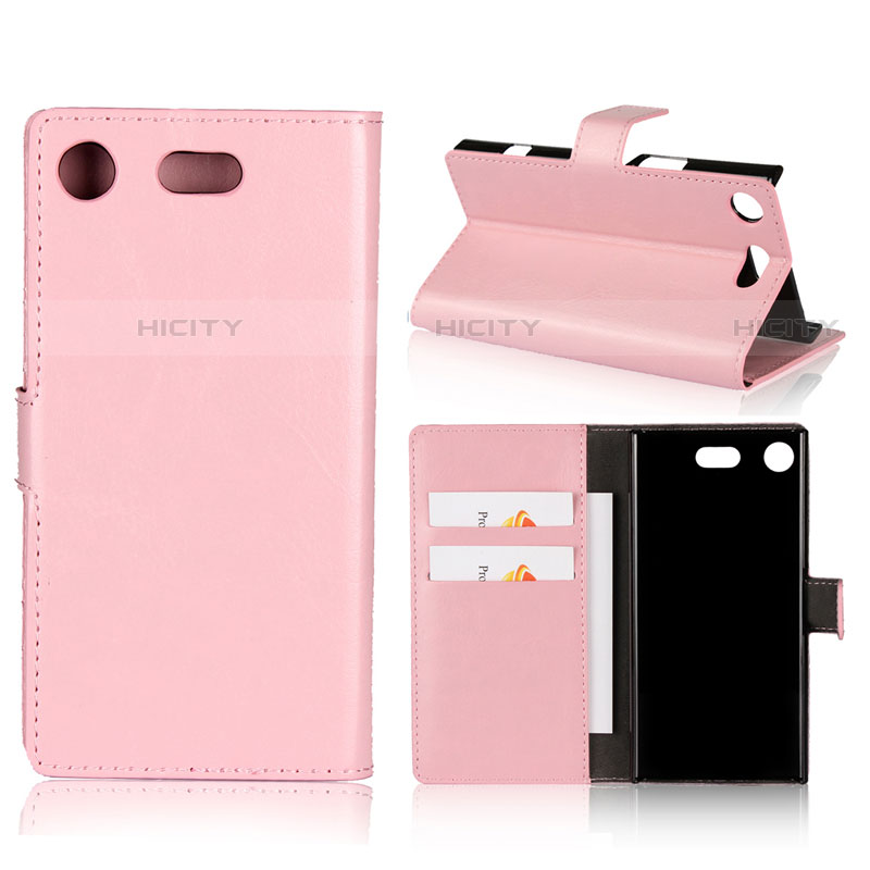 Coque Clapet Portefeuille Livre Cuir L01 pour Sony Xperia XZ1 Compact Rose Plus