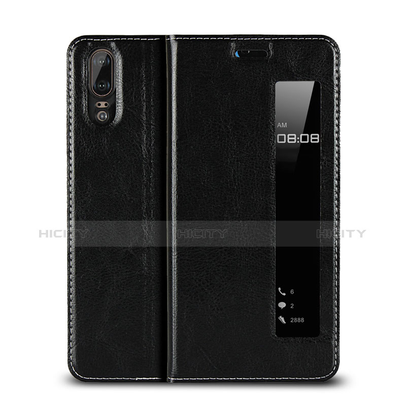 Coque Clapet Portefeuille Livre Cuir L02 pour Huawei P20 Noir Plus