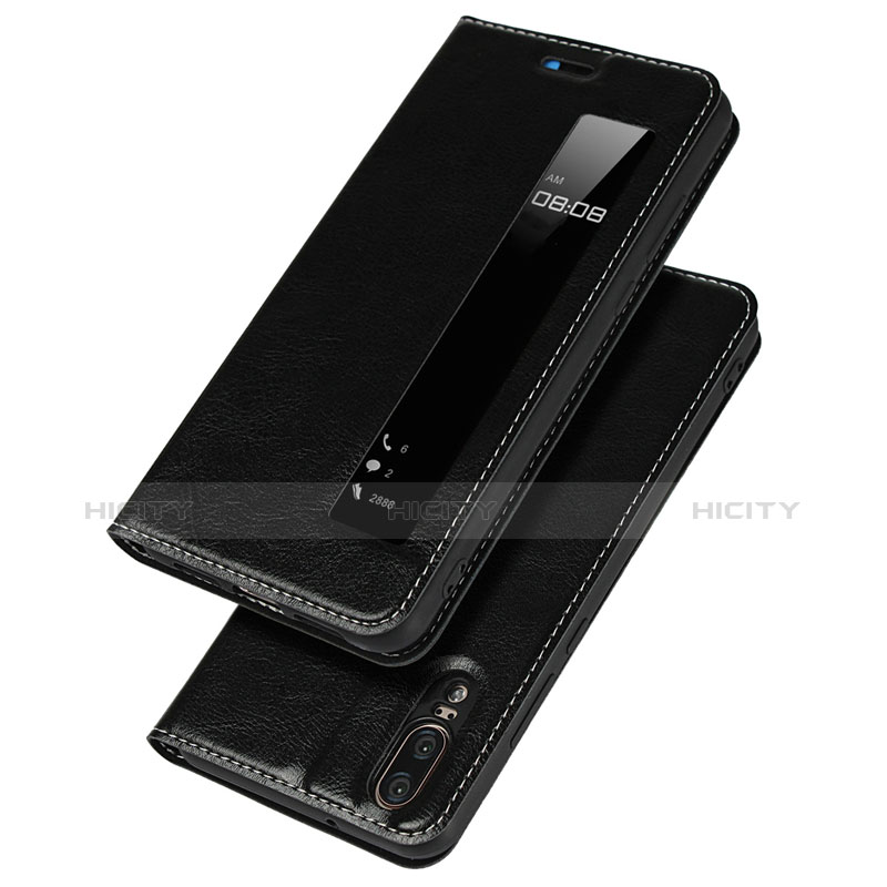 Coque Clapet Portefeuille Livre Cuir L02 pour Huawei P20 Noir Plus