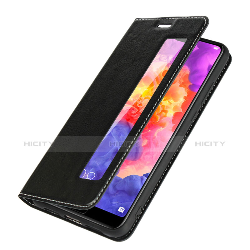 Coque Clapet Portefeuille Livre Cuir L02 pour Huawei P20 Noir Plus