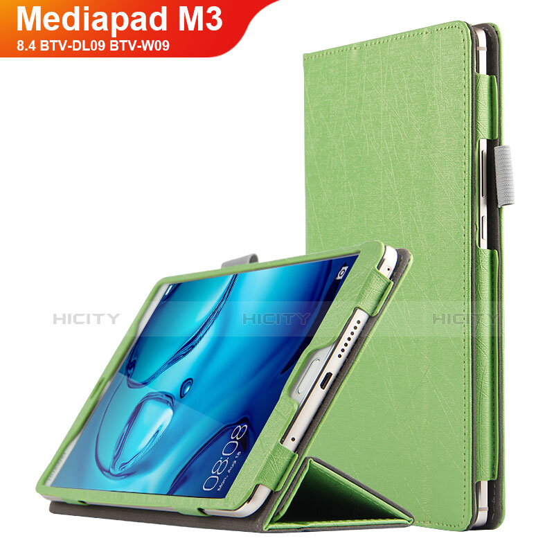 Coque Clapet Portefeuille Livre Cuir L04 pour Huawei Mediapad M3 8.4 BTV-DL09 BTV-W09 Vert Plus