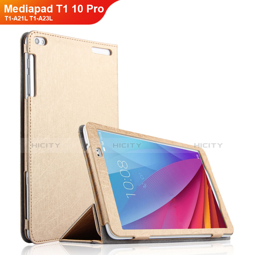 Coque Clapet Portefeuille Livre Cuir pour Huawei Mediapad T1 10 Pro T1-A21L T1-A23L Or Plus