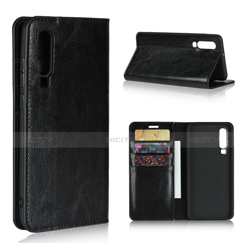 Coque Clapet Portefeuille Livre Cuir pour Huawei P30 Noir Plus