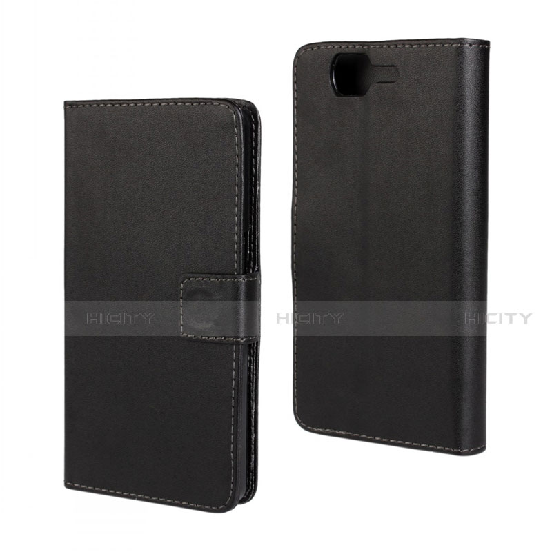 Coque Clapet Portefeuille Livre Cuir pour Wiko Highway Noir Plus