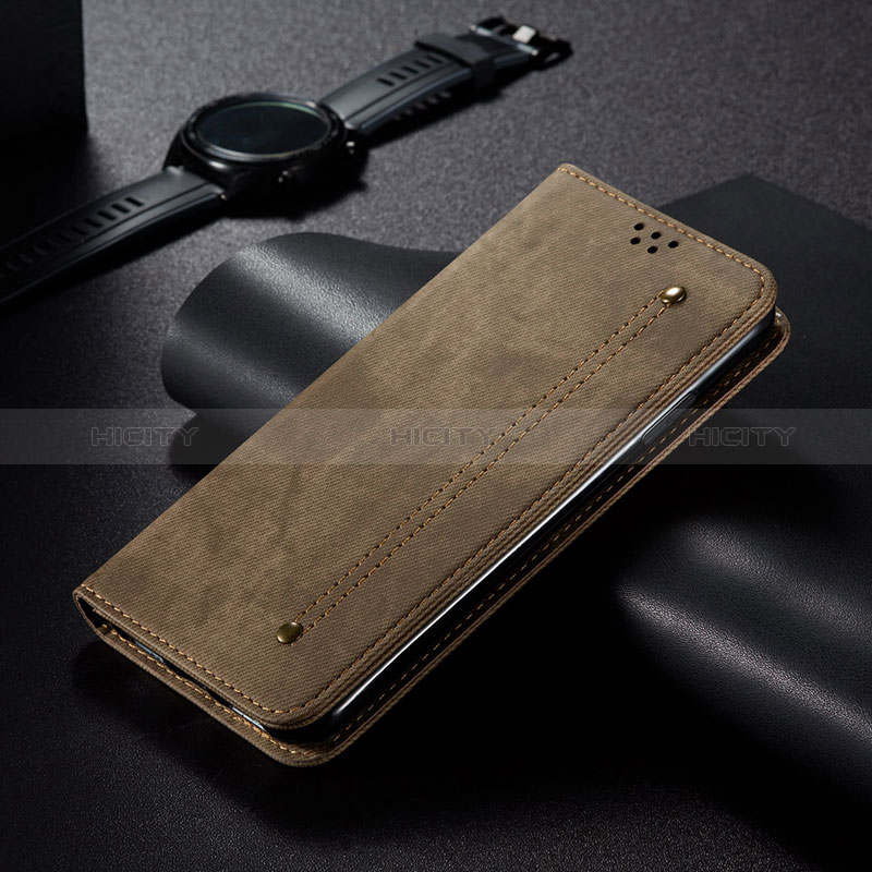 Coque Clapet Portefeuille Livre Tissu B01S pour Huawei P40 Kaki Plus