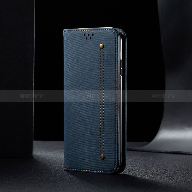 Coque Clapet Portefeuille Livre Tissu B01S pour Samsung Galaxy A04s Bleu Plus