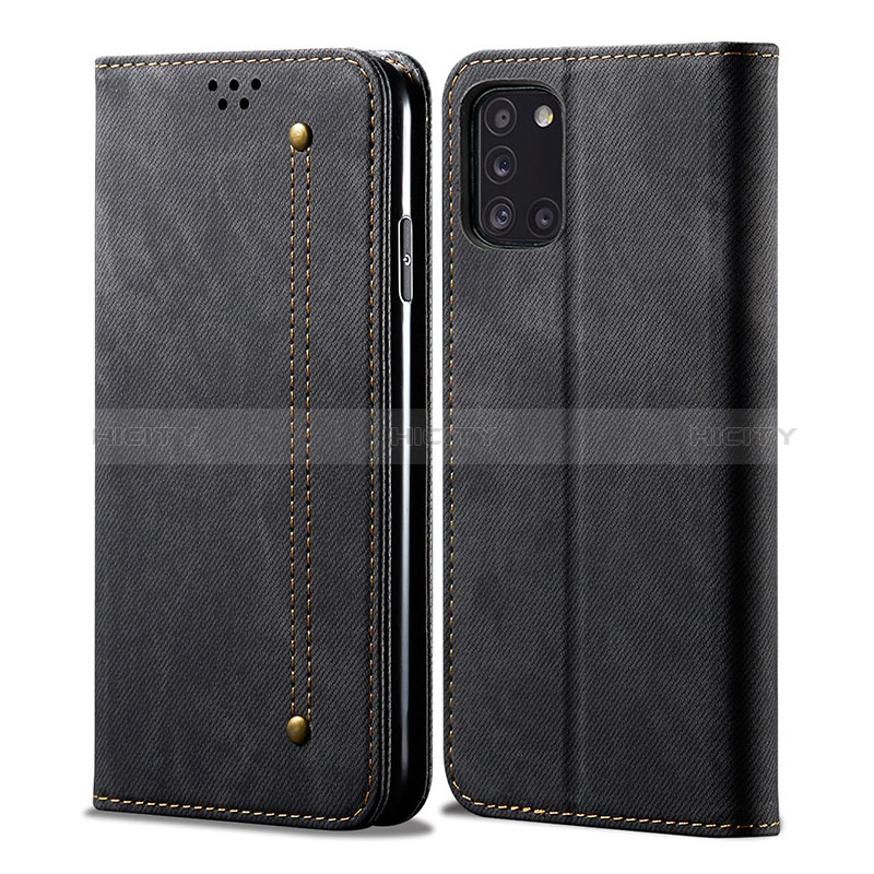 Coque Clapet Portefeuille Livre Tissu B01S pour Samsung Galaxy A31 Noir Plus