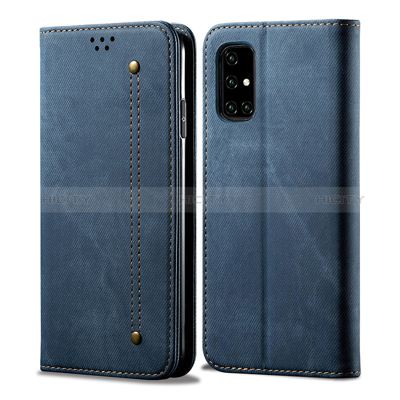 Coque Clapet Portefeuille Livre Tissu B01S pour Samsung Galaxy A51 4G Bleu Plus