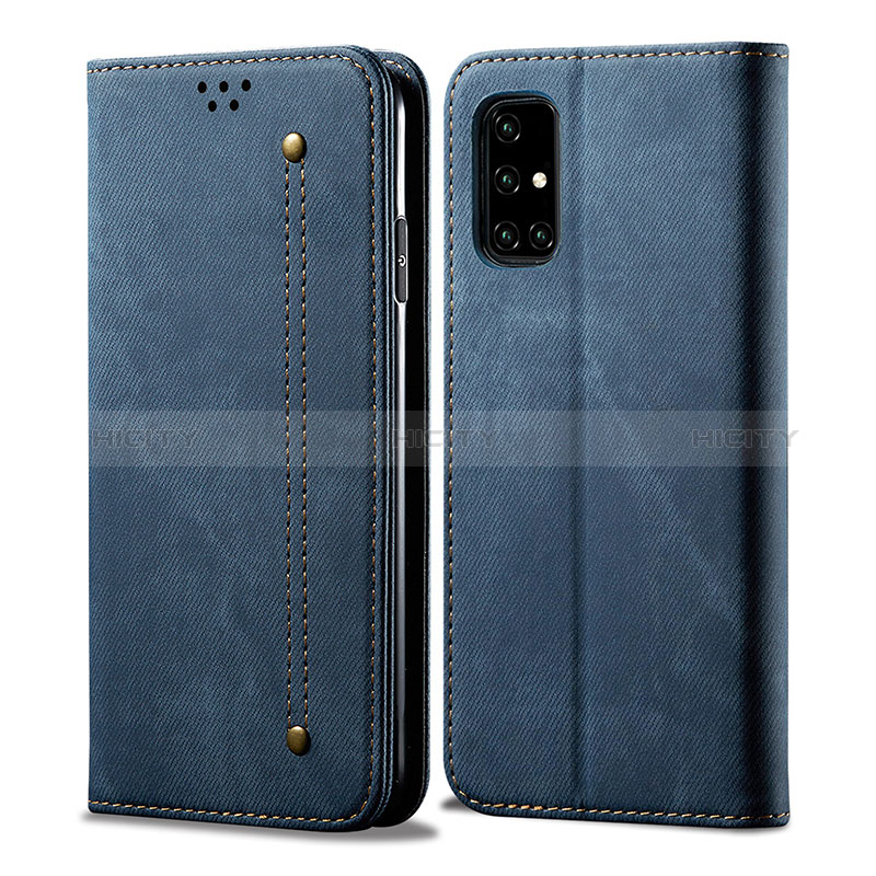 Coque Clapet Portefeuille Livre Tissu B01S pour Samsung Galaxy A51 5G Bleu Plus