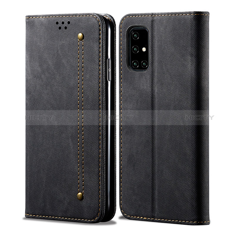 Coque Clapet Portefeuille Livre Tissu B01S pour Samsung Galaxy A71 5G Noir Plus