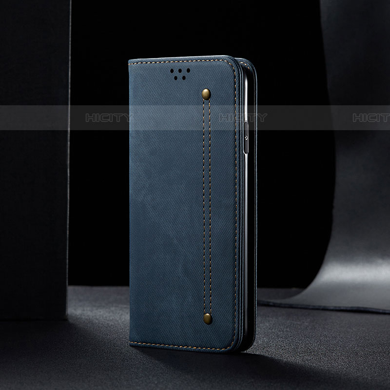 Coque Clapet Portefeuille Livre Tissu B01S pour Samsung Galaxy A72 4G Bleu Plus