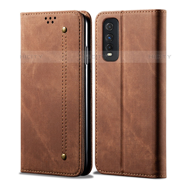 Coque Clapet Portefeuille Livre Tissu B01S pour Vivo iQOO U1 Marron Plus