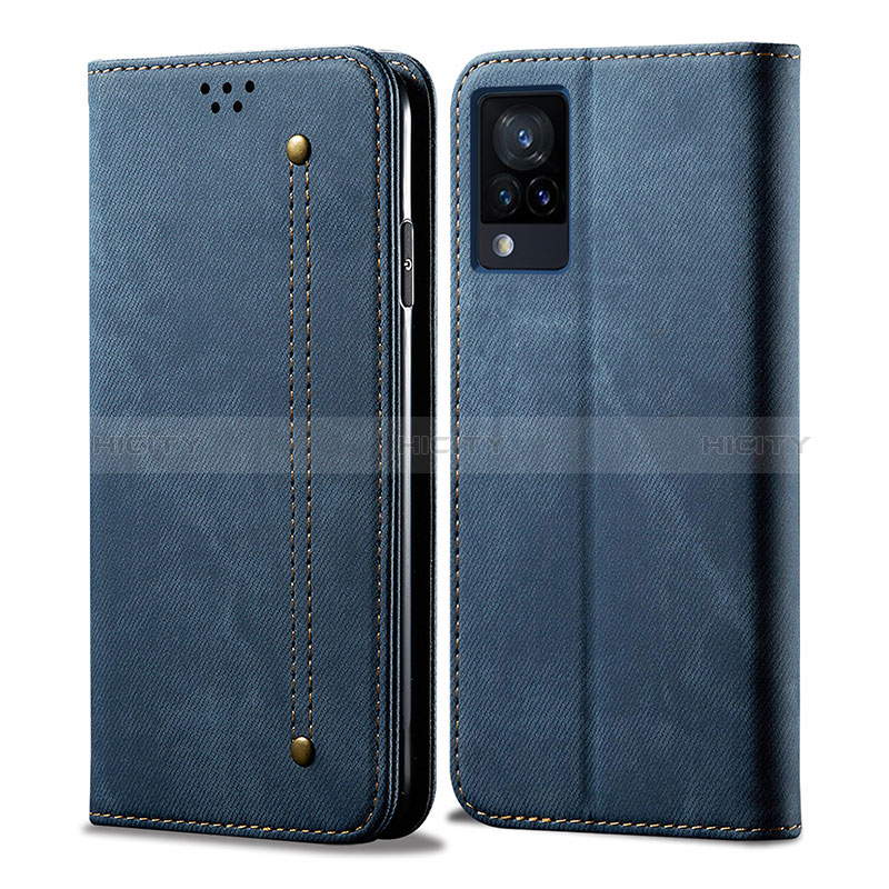 Coque Clapet Portefeuille Livre Tissu B01S pour Vivo V21e 4G Bleu Plus