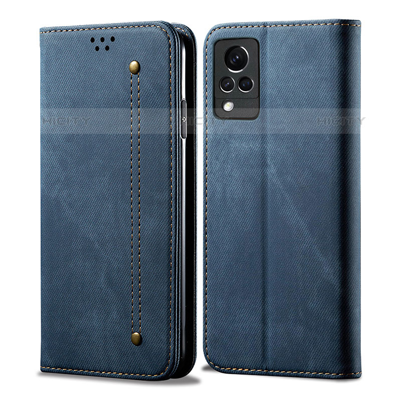 Coque Clapet Portefeuille Livre Tissu B01S pour Vivo V21s 5G Bleu Plus