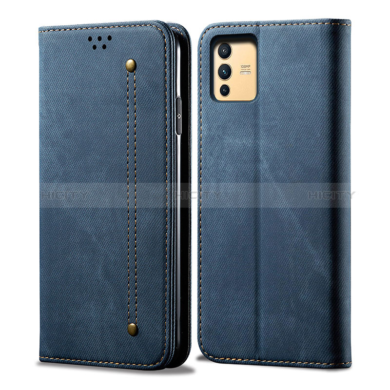 Coque Clapet Portefeuille Livre Tissu B01S pour Vivo V23 5G Bleu Plus