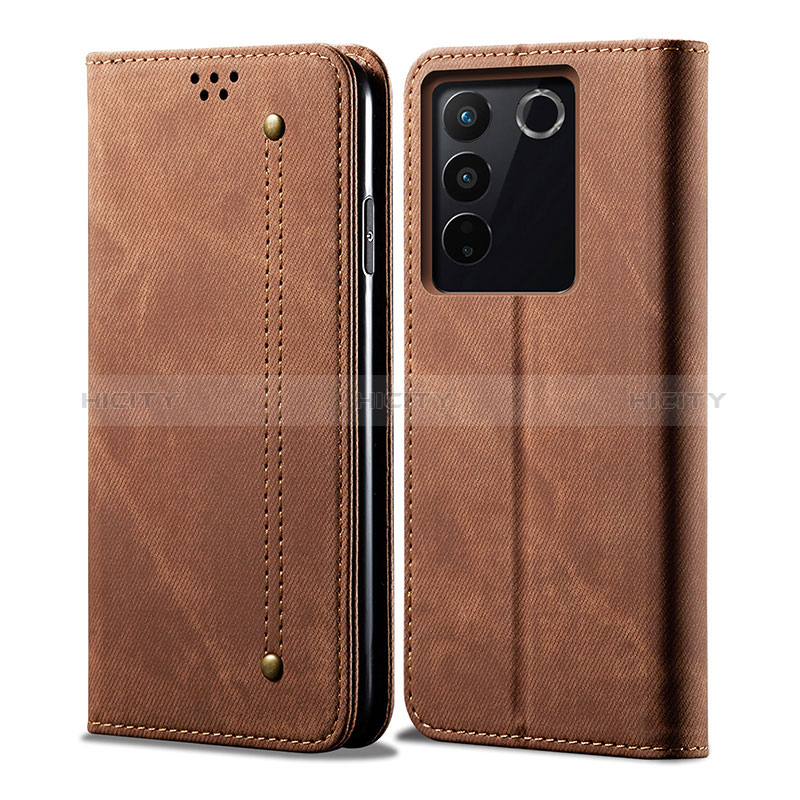 Coque Clapet Portefeuille Livre Tissu B01S pour Vivo V27 5G Marron Plus