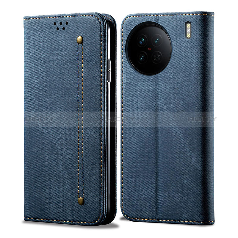 Coque Clapet Portefeuille Livre Tissu B01S pour Vivo X90 5G Bleu Plus