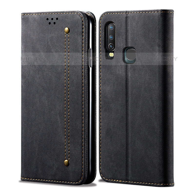 Coque Clapet Portefeuille Livre Tissu B01S pour Vivo Y11 Noir Plus