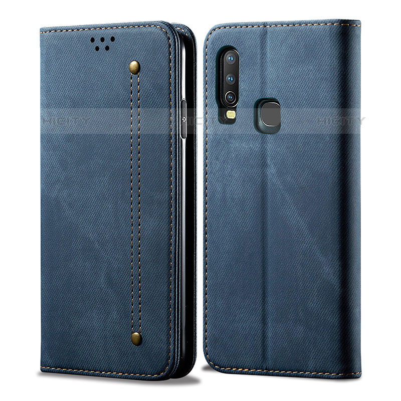 Coque Clapet Portefeuille Livre Tissu B01S pour Vivo Y12 Bleu Plus