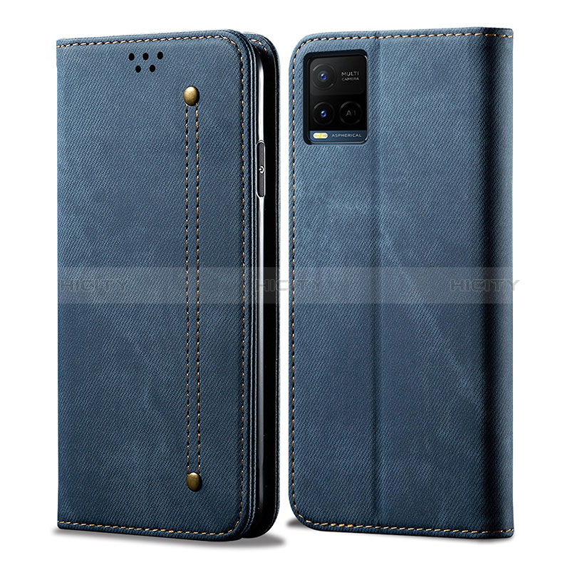 Coque Clapet Portefeuille Livre Tissu B01S pour Vivo Y21 Bleu Plus