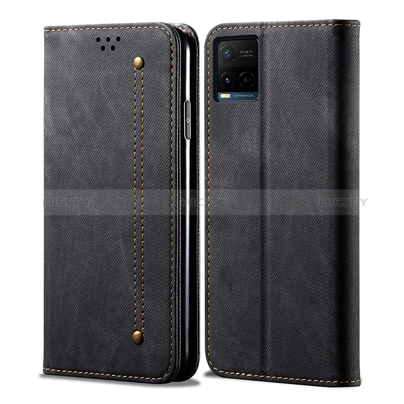 Coque Clapet Portefeuille Livre Tissu B01S pour Vivo Y21 Noir Plus