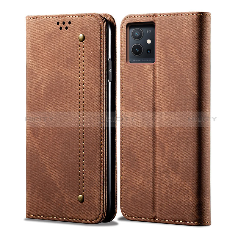 Coque Clapet Portefeuille Livre Tissu B01S pour Vivo Y30 5G Marron Plus