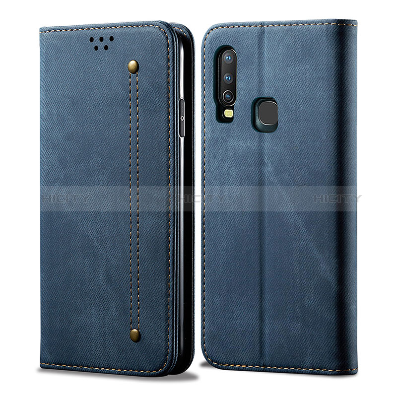 Coque Clapet Portefeuille Livre Tissu B01S pour Vivo Y3s Bleu Plus