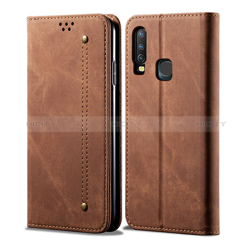 Coque Clapet Portefeuille Livre Tissu B01S pour Vivo Y3s Marron Plus