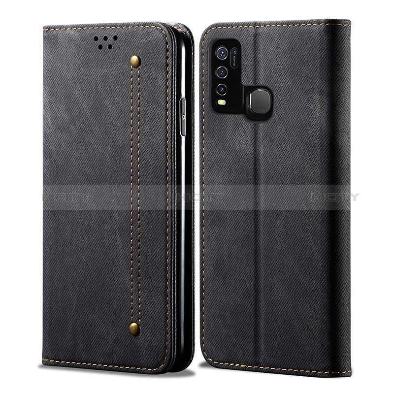 Coque Clapet Portefeuille Livre Tissu B01S pour Vivo Y50 Noir Plus