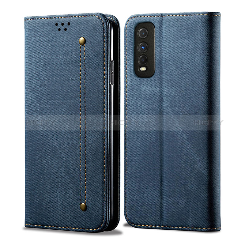 Coque Clapet Portefeuille Livre Tissu B01S pour Vivo Y50t Bleu Plus