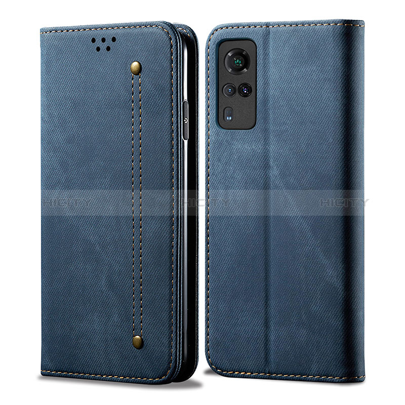 Coque Clapet Portefeuille Livre Tissu B01S pour Vivo Y51 (2021) Bleu Plus