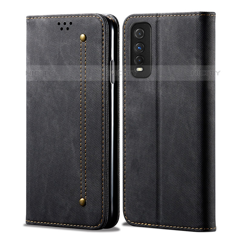 Coque Clapet Portefeuille Livre Tissu B01S pour Vivo Y70S 5G Noir Plus