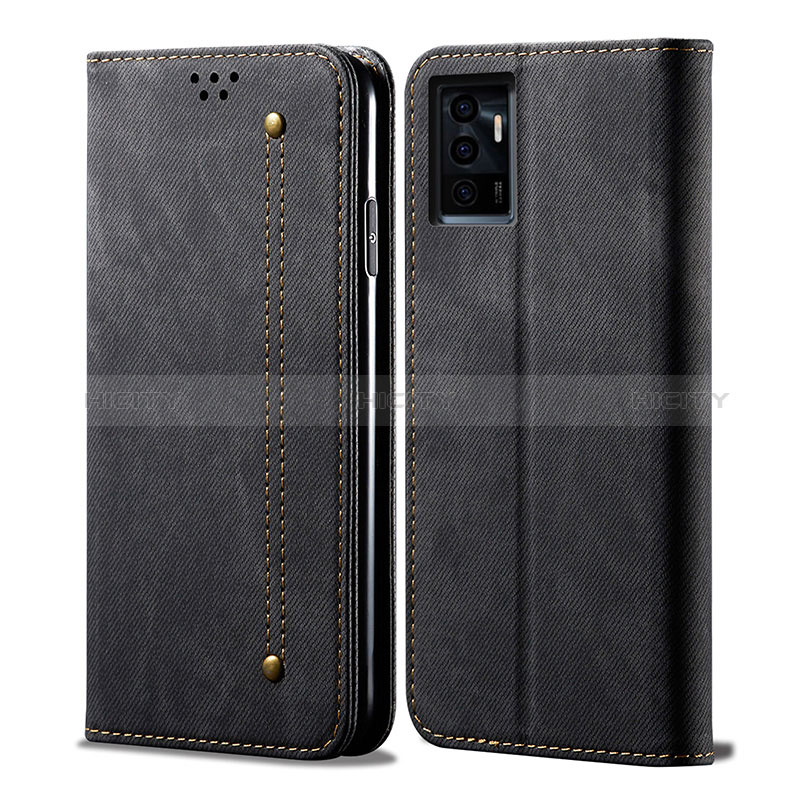 Coque Clapet Portefeuille Livre Tissu B01S pour Vivo Y75 4G Noir Plus