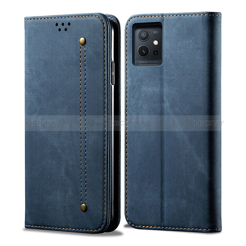 Coque Clapet Portefeuille Livre Tissu B01S pour Vivo Y75 5G Bleu Plus