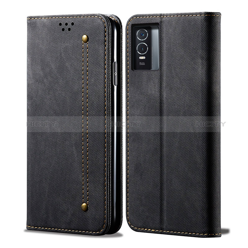 Coque Clapet Portefeuille Livre Tissu B01S pour Vivo Y76s 5G Noir Plus