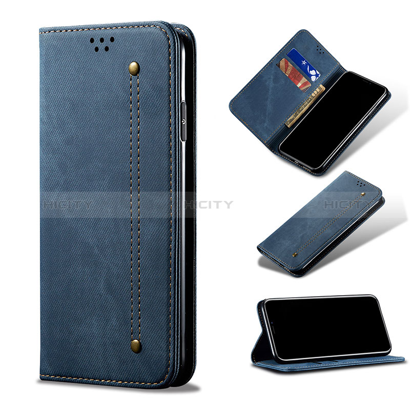 Coque Clapet Portefeuille Livre Tissu B01S pour Xiaomi Mi 10S 5G Bleu Plus