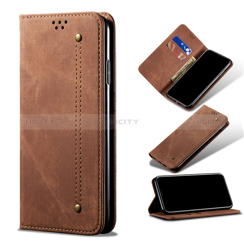 Coque Clapet Portefeuille Livre Tissu B01S pour Xiaomi Mi 10S 5G Marron Plus