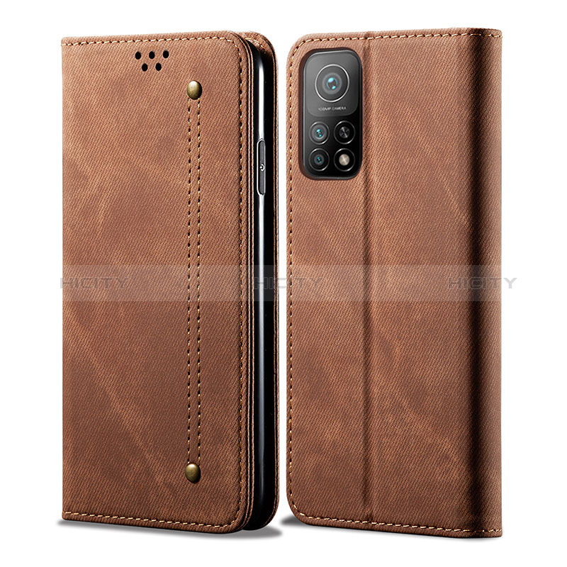 Coque Clapet Portefeuille Livre Tissu B01S pour Xiaomi Mi 10T Pro 5G Marron Plus